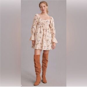 BY ANTHROPOLOGIE LONG-SLEEVE EMBROIDERED FLORAL MINI DRESS